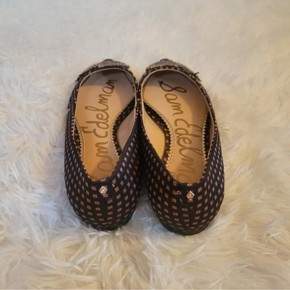 Sam Edelman Rafaella Beaded Leather Black and Gold Embellished Flats - Picture 11 of 12